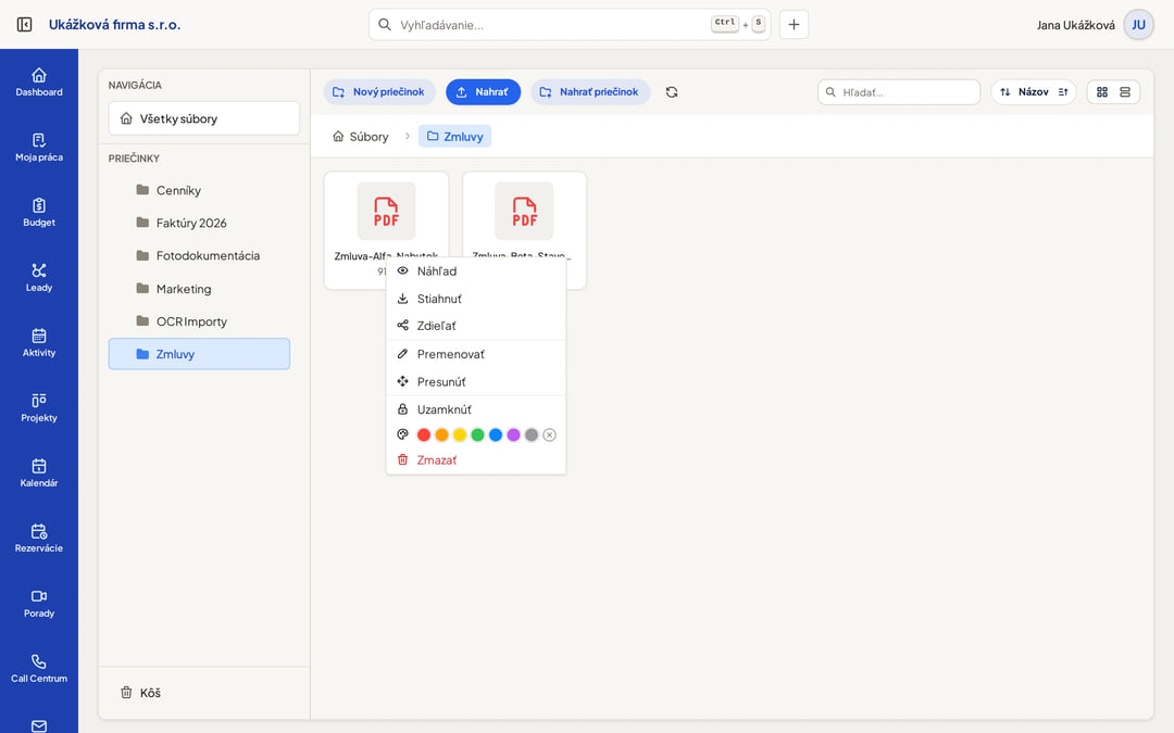 Dakoty CRM: správca súborov so stromom priečinkov a zdieľaním